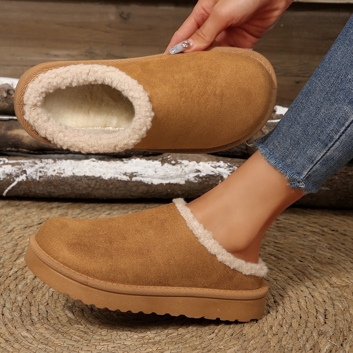 Women Shoes Boots - Fashion Women's Slippers Fluffy Thick-Soled Casual