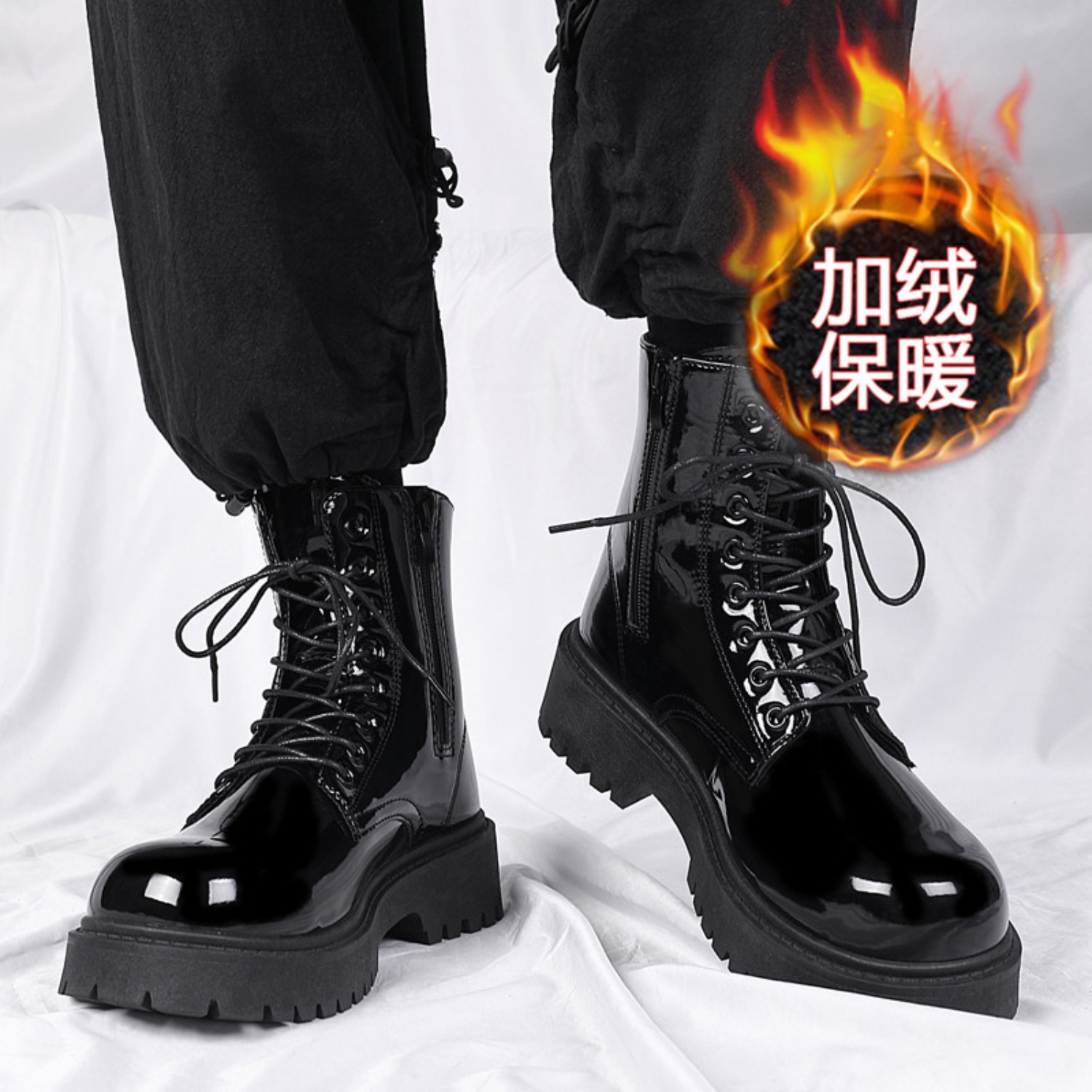 Suede Ankle Boot - Men's warm plush high-top boots winter