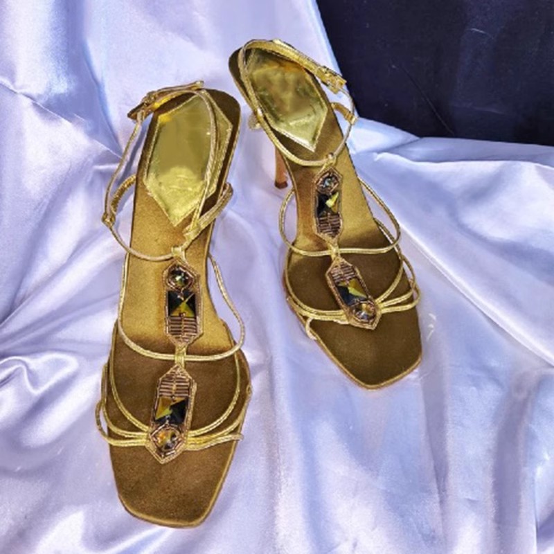 Women Shoes Egypt - Golden Bling Egypt Rhinestone Thin T-