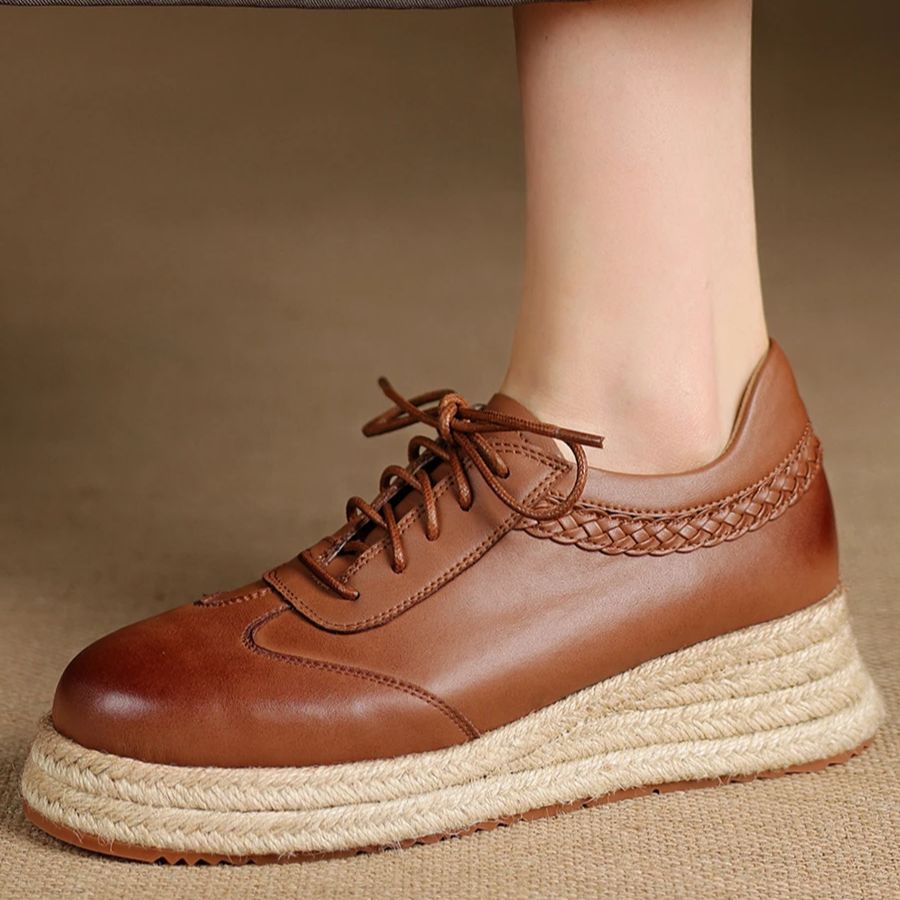 EAGSITY Cow Leather brown oxfo - đánh giá và giá Espadrille Wedge Shoes